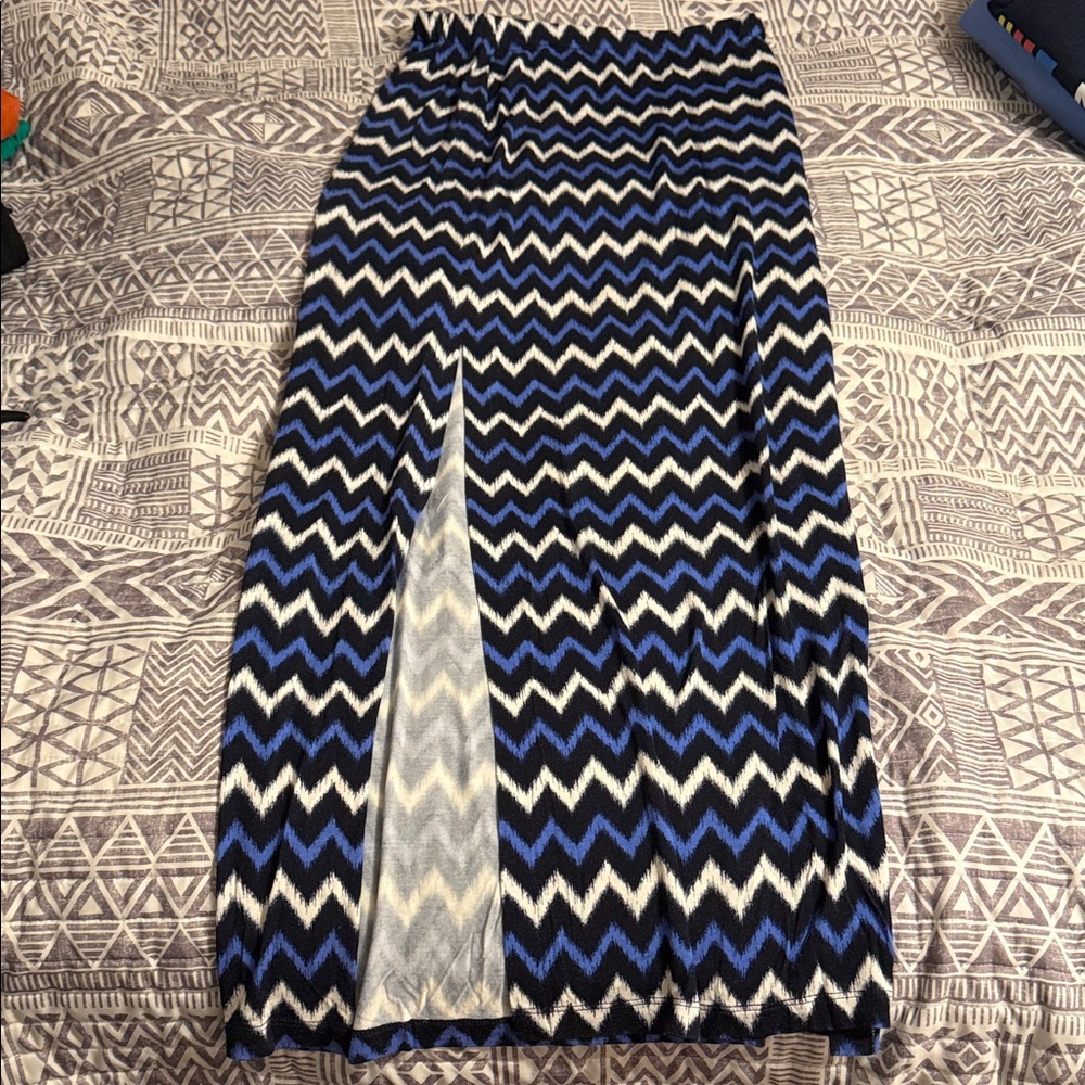 Michael Kors Blue and Black Chevron Maxi Skirt